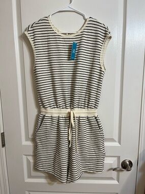 NWT Cupshe Cream and Black Striped Knit Swim Coverup Romper